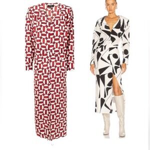 NWT Isabel Marant Robe Ablainea Red White Geometric Print Midi Dress Size 34